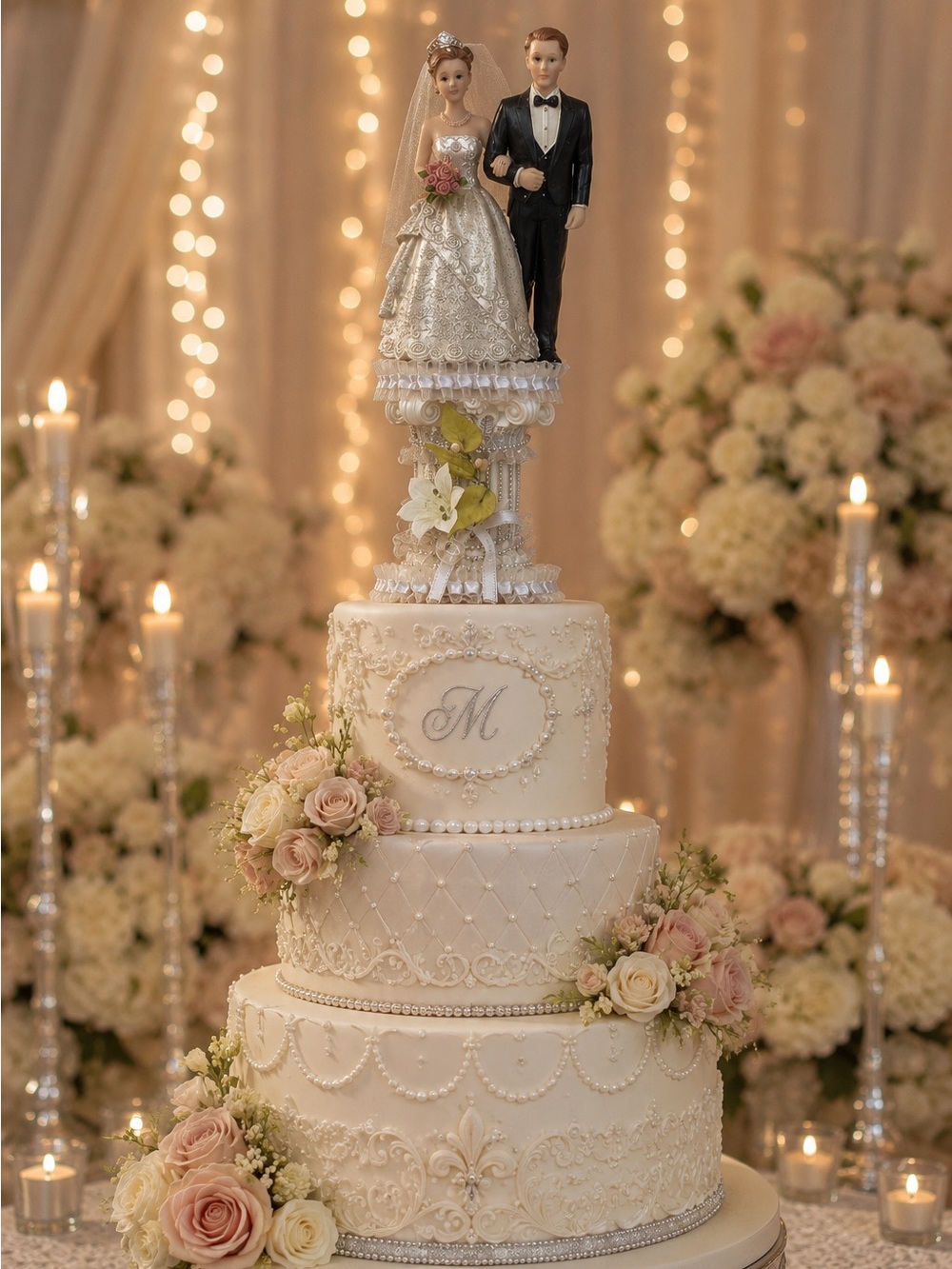 Elegant Ivory Bride & Groom Cake Topper – Classic Wedding Figurine 15 inch